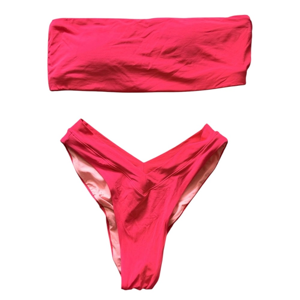 ONEONE Hot Pink Itty Bitty Bandeau Bikini Top + Jesse Bottoms Small